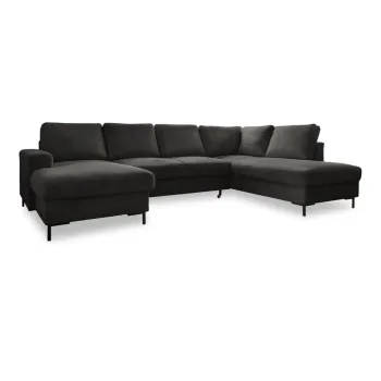 Coltar gri inchis extensibil cu tapiterie din catifea reiata (cu colt pe partea stanga ) Lofty Lilly - Miuform imagine