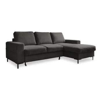 Coltar gri inchis extensibil cu tapiterie din catifea reiata (cu colt pe partea stanga ) Lofty Lilly - Miuform imagine