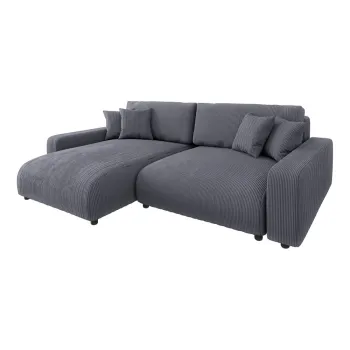 Coltar gri inchis extensibil cu tapiterie din catifea reiata (cu colt variabil) Sara - Ropez imagine