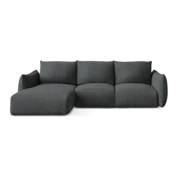 Coltar gri inchis extensibil cu tapiterie din chenille (cu colt pe partea dreapta/cu sezlong) Leila - Makamii imagine