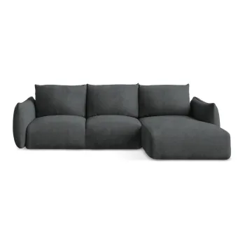 Coltar gri inchis extensibil cu tapiterie din chenille (cu colt pe partea stanga/cu sezlong) Leila - Makamii imagine