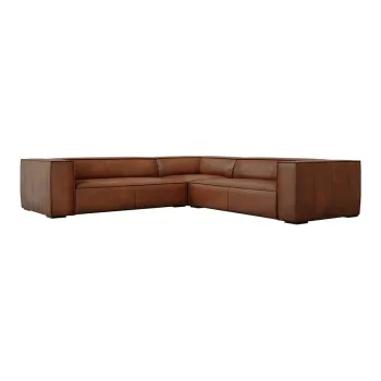 Coltar maro coniac cu tapiterie din piele (cu sezlong variabil) Madame - Windsor & Co Sofas imagine