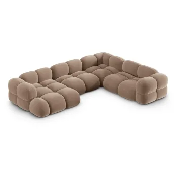 Coltar maro cu tapiterie din catifea (cu colt pe partea stanga/in forma de 