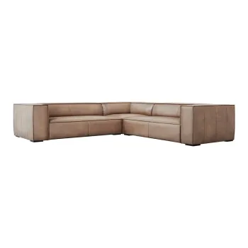 Coltar maro deschis cu tapiterie din piele (cu sezlong variabil) Madame - Windsor & Co Sofas imagine