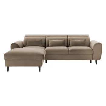 Coltar maro deschis extensibil/cu spatiu de depozitare cu tapiterie din catifea (cu colt pe partea dreapta/cu sezlong) Foble - ELTAP imagine