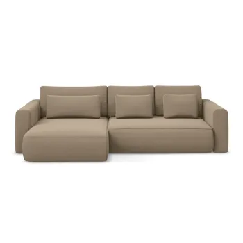 Coltar maro deschis extensibil/cu spatiu de depozitare cu tapiterie din catifea (cu colt pe partea dreapta/cu sezlong) Kapua - Makamii imagine