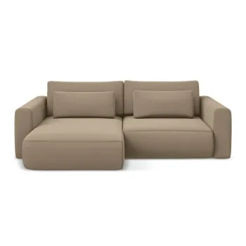 Coltar maro deschis extensibil/cu spatiu de depozitare cu tapiterie din catifea (cu colt pe partea dreapta/cu sezlong) Kapua - Makamii imagine