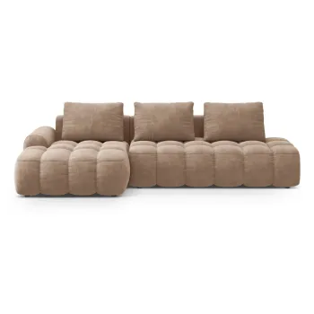 Coltar maro deschis extensibil/cu spatiu de depozitare cu tapiterie din catifea (cu colt pe partea dreapta/cu sezlong) Linz - Cosmopolitan Design imagine