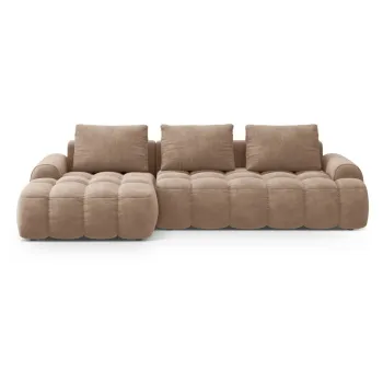 Coltar maro deschis extensibil/cu spatiu de depozitare cu tapiterie din catifea (cu colt pe partea dreapta/cu sezlong) Linz - Cosmopolitan Design imagine