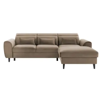 Coltar maro deschis extensibil/cu spatiu de depozitare cu tapiterie din catifea (cu colt pe partea stanga/cu sezlong) Foble - ELTAP imagine