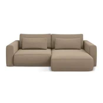 Coltar maro deschis extensibil/cu spatiu de depozitare cu tapiterie din catifea (cu colt pe partea stanga/cu sezlong) Kapua - Makamii imagine