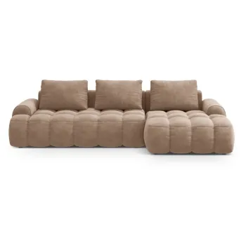 Coltar maro deschis extensibil/cu spatiu de depozitare cu tapiterie din catifea (cu colt pe partea stanga/cu sezlong) Linz - Cosmopolitan Design imagine