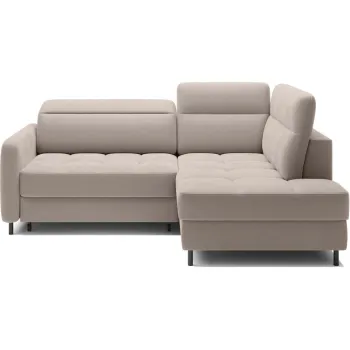 Coltar maro deschis extensibil/cu spatiu de depozitare cu tapiterie din catifea (cu colt pe partea stanga/in forma de 