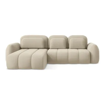 Coltar maro deschis extensibil/cu spatiu de depozitare cu tapiterie din tesatura boucle (cu colt pe partea dreapta/cu sezlong) Pele - Makamii imagine