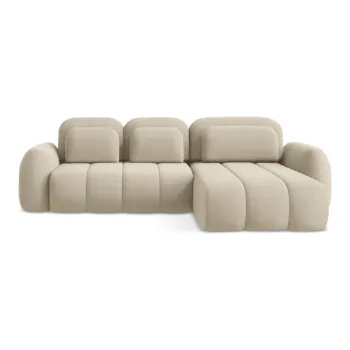 Coltar maro deschis extensibil/cu spatiu de depozitare cu tapiterie din tesatura boucle (cu colt pe partea stanga/cu sezlong) Pele - Makamii imagine