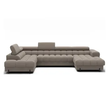 Coltar maro deschis extensibil cu tapiterie din catifea (cu colt pe partea dreapta/in forma de 