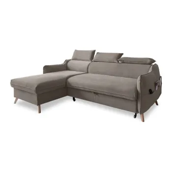 Coltar maro deschis extensibil cu tapiterie din catifea (cu colt pe partea dreapta) Sweet Harmony - Miuform imagine