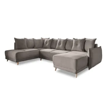 Coltar maro deschis extensibil cu tapiterie din catifea reiata (colt dreapta/in forma de 