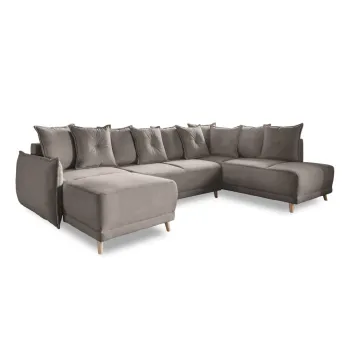 Coltar maro deschis extensibil cu tapiterie din catifea reiata (colt stanga/in forma de 