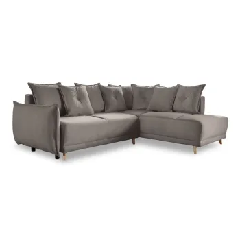 Coltar maro deschis extensibil cu tapiterie din catifea reiata (colt stanga) Lazy Lukka - Miuform imagine