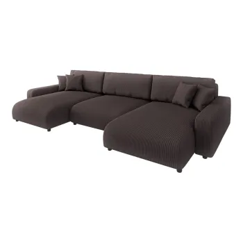 Coltar maro extensibil/cu spatiu de depozitare cu tapiterie din catifea reiata Sara - Ropez imagine