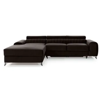 Coltar maro inchis extensibil/cu spatiu de depozitare cu tapiterie din catifea (cu colt pe partea dreapta/cu sezlong) Grayson - ELTAP imagine