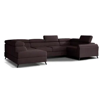 Coltar maro inchis extensibil/cu spatiu de depozitare cu tapiterie din catifea (cu colt pe partea dreapta/in forma de 