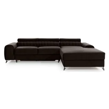 Coltar maro inchis extensibil/cu spatiu de depozitare cu tapiterie din catifea (cu colt pe partea stanga/cu sezlong) Grayson - ELTAP imagine