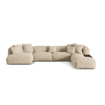 Coltar modular bej/crem cu tapiterie din tesatura boucle (cu colt pe partea stanga /in forma de 