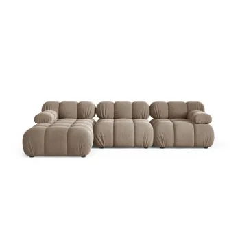 Coltar modular bej cu tapiterie din catifea (cu colt pe partea dreapta/cu sezlong) Bellis - Micadoni imagine