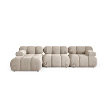 Coltar modular crem cu tapiterie din catifea (cu colt pe partea dreapta/cu sezlong) Bellis - Micadoni imagine