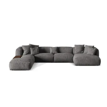 Coltar modular gri cu tapiterie din tesatura boucle (cu colt pe partea dreapta/in forma de 