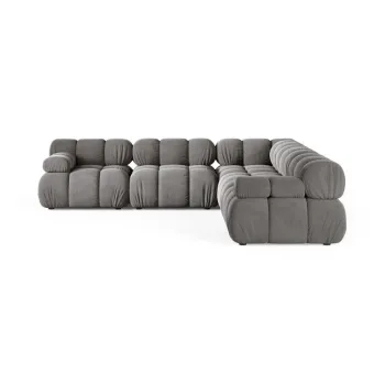 Coltar modular gri deschis cu tapiterie din catifea Bellis - Micadoni imagine