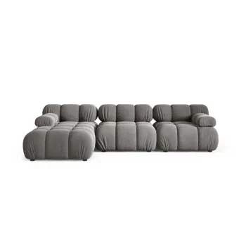 Coltar modular gri deschis cu tapiterie din catifea (cu colt pe partea dreapta/cu sezlong) Bellis - Micadoni imagine