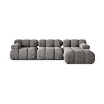 Coltar modular gri deschis cu tapiterie din catifea (cu colt pe partea stanga/cu sezlong) Bellis - Micadoni imagine