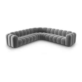 Coltar modular gri deschis cu tapiterie din catifea Lupine - Micadoni imagine