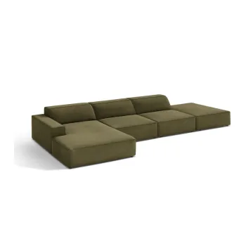 Coltar modular kaki cu tapiterie din catifea (cu colt pe partea dreapta/cu sezlong) Jodie - Micadoni imagine