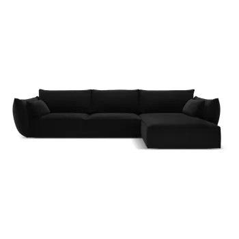 Coltar negru cu tapiterie din catifea (cu colt pe partea stanga, cu sezlong) Vanda - Mazzini Sofas imagine