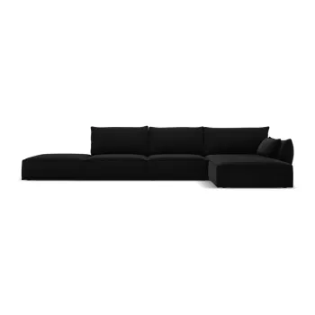 Coltar negru cu tapiterie din catifea (cu colt pe partea stanga, cu sezlong) Vanda - Mazzini Sofas imagine