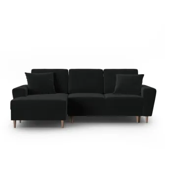 Coltar negru extensibil, cu spatiu de depozitare cu tapiterie din catifea (cu colt pe partea dreapta, cu sezlong) Kyoto - Cosmopolitan Design imagine