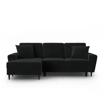 Coltar negru extensibil, cu spatiu de depozitare cu tapiterie din catifea (cu colt pe partea dreapta, cu sezlong) Kyoto - Cosmopolitan Design imagine