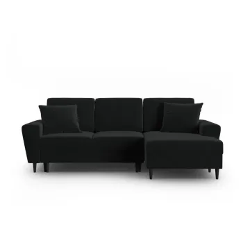 Coltar negru extensibil, cu spatiu de depozitare cu tapiterie din catifea (cu colt pe partea stanga, cu sezlong) Kyoto - Cosmopolitan Design imagine