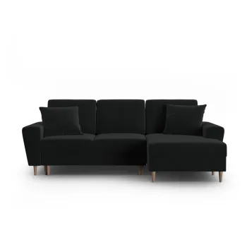 Coltar negru extensibil, cu spatiu de depozitare cu tapiterie din catifea (cu colt pe partea stanga, cu sezlong) Kyoto - Cosmopolitan Design imagine