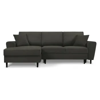 Coltar negru extensibil, cu spatiu de depozitare cu tapiterie din catifea reiata (cu colt pe partea dreapta, cu sezlong) Kyoto - Cosmopolitan Design imagine