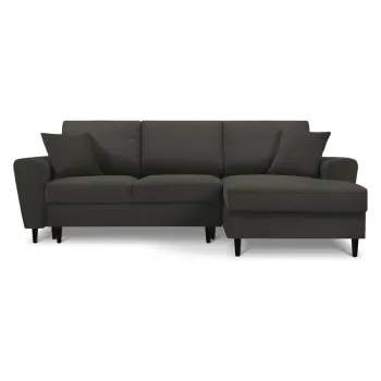 Coltar negru extensibil, cu spatiu de depozitare cu tapiterie din catifea reiata (cu colt pe partea stanga, cu sezlong) Kyoto - Cosmopolitan Design imagine