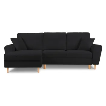 Coltar negru extensibil, cu spatiu de depozitare cu tapiterie din tesatura boucle (cu colt pe partea dreapta, cu sezlong) Kyoto - Cosmopolitan Design imagine