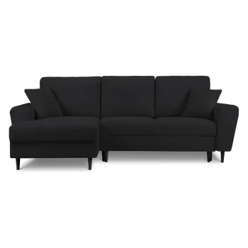 Coltar negru extensibil, cu spatiu de depozitare cu tapiterie din tesatura boucle (cu colt pe partea dreapta, cu sezlong) Kyoto - Cosmopolitan Design imagine