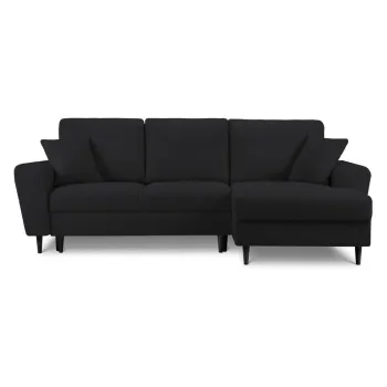 Coltar negru extensibil, cu spatiu de depozitare cu tapiterie din tesatura boucle (cu colt pe partea stanga, cu sezlong) Kyoto - Cosmopolitan Design imagine