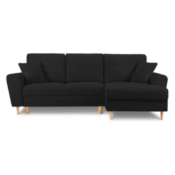 Coltar negru extensibil, cu spatiu de depozitare cu tapiterie din tesatura boucle (cu colt pe partea stanga, cu sezlong) Kyoto - Cosmopolitan Design imagine