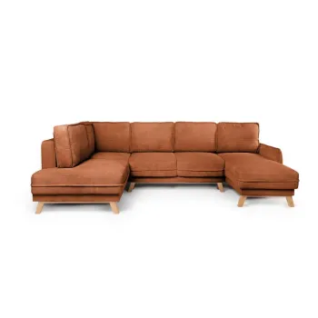 Coltar portocaliu extensibil cu tapiterie din catifea reiata (cu colt pe partea dreapta/in forma de 